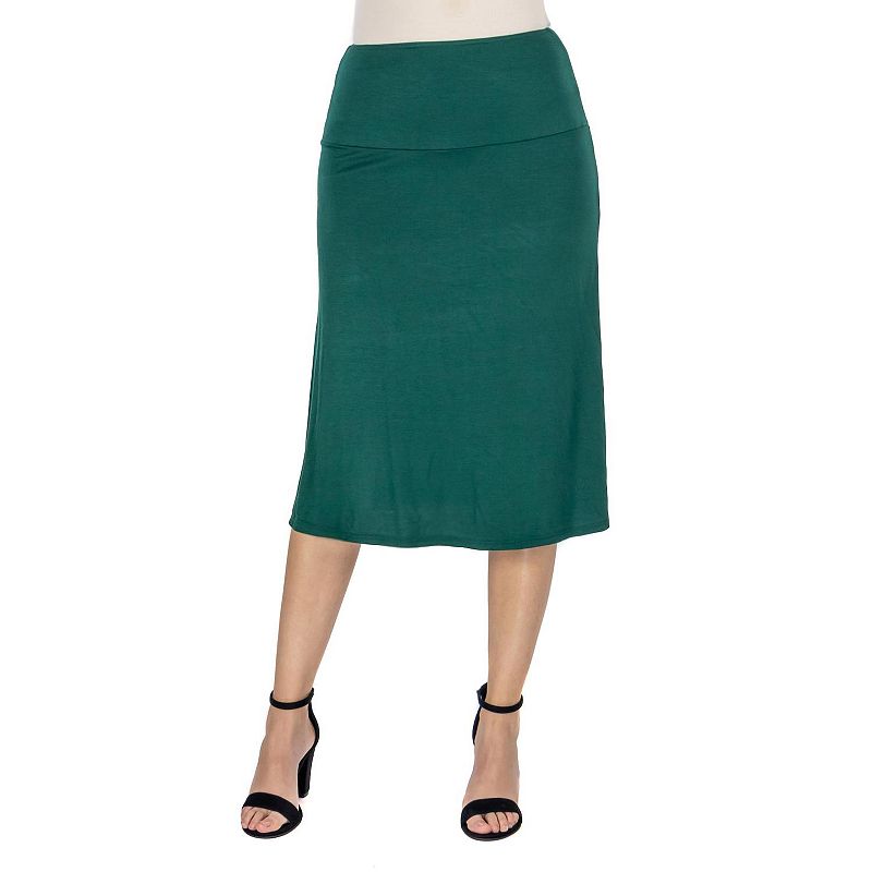 Womens 24Seven Comfort Apparel Solid A-Line Midi Skirt, Size: Small, Dark 