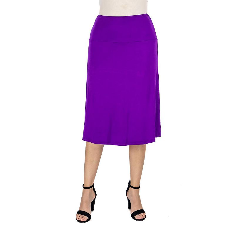 Womens 24Seven Comfort Apparel Solid A-Line Midi Skirt, Size: Small, Purpl