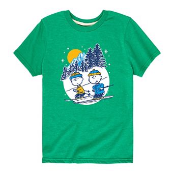 Boys 8-20 Peanuts Charlie Linus Skiing Tee