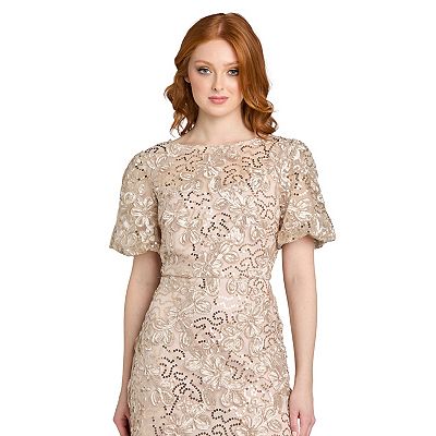 Petite R&M Richards Sequin Soutache Lace Flutter Sleeve Dress