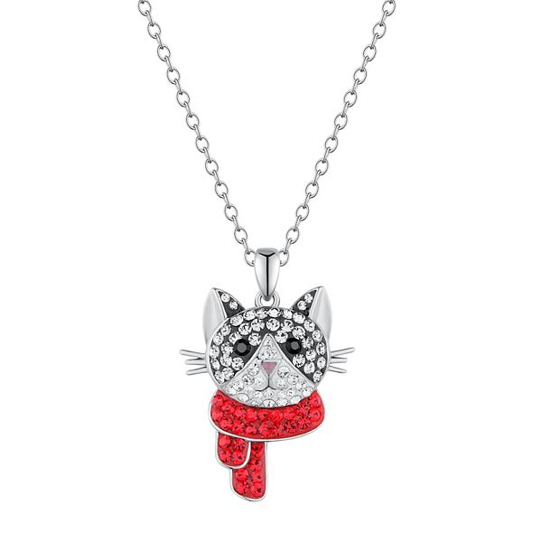 Crystal Collective Sterling Silver Plated Christmas Cat Pendant Necklace