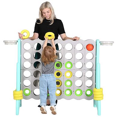 SDADI Giant 64 Inch 4-In-A-Row Game and Basketball Game for Kids, Gray and Green