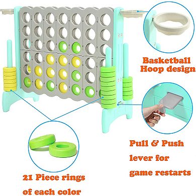 SDADI Giant 64 Inch 4-In-A-Row Game and Basketball Game for Kids, Gray and Green