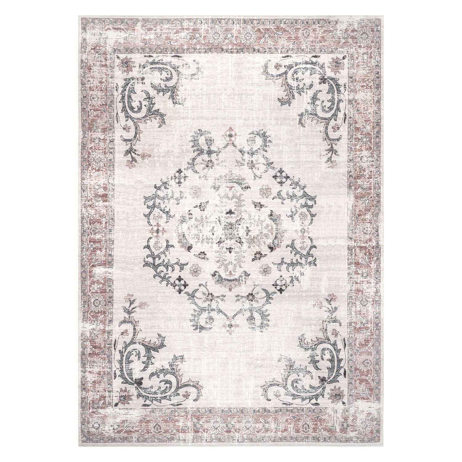NuLOOM Layna Läufer Teppich 60 X 200 Cm – Maschinenwaschbar, Vintage-Stil, Hellgrau, Rutschfest