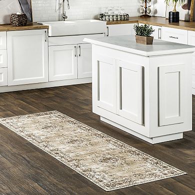 nuLoom Paisley Machine Washable Faded Floral Border Medallion Area Rug