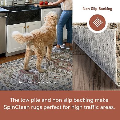 nuLoom Paisley Machine Washable Faded Floral Border Medallion Area Rug