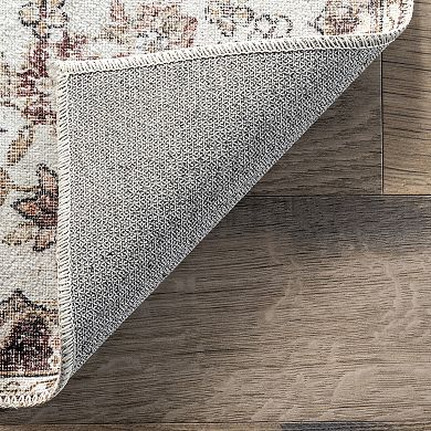 nuLoom Paisley Machine Washable Faded Floral Border Medallion Area Rug