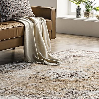 nuLoom Paisley Machine Washable Faded Floral Border Medallion Area Rug