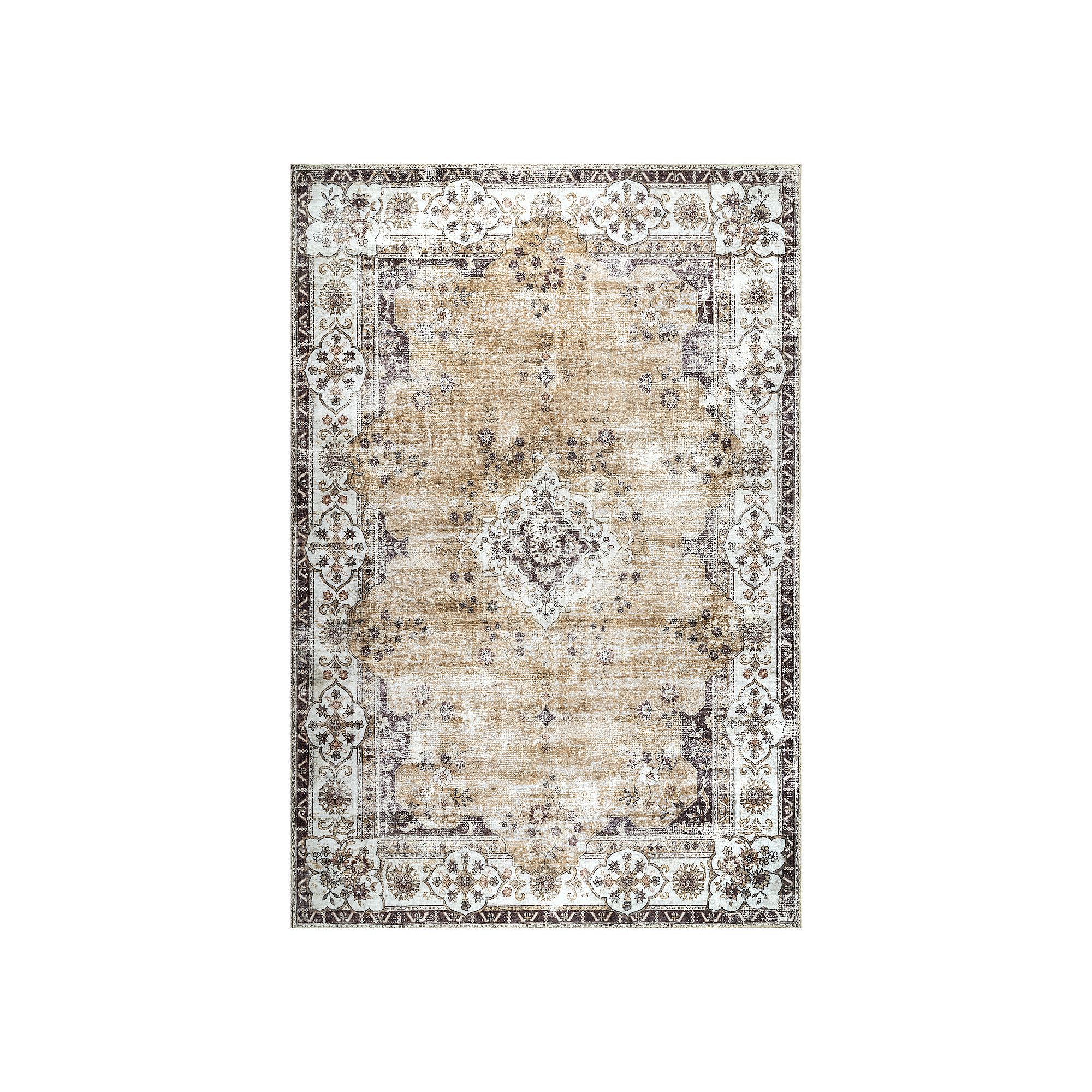nuLoom Paisley Machine Washable Faded Floral Border Medallion Area Rug, Lig