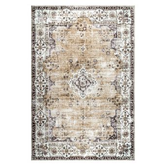 nuLoom Paisley Machine Washable Faded Floral Border Medallion Area Rug