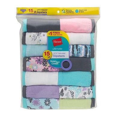 Girls 6-16 Hanes 14-Pack + 1 Bonus Pair Hipster Panties