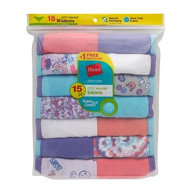 Girls 6-16 Hanes 14-Pack + 1 Bonus Pair Bikini Panties
