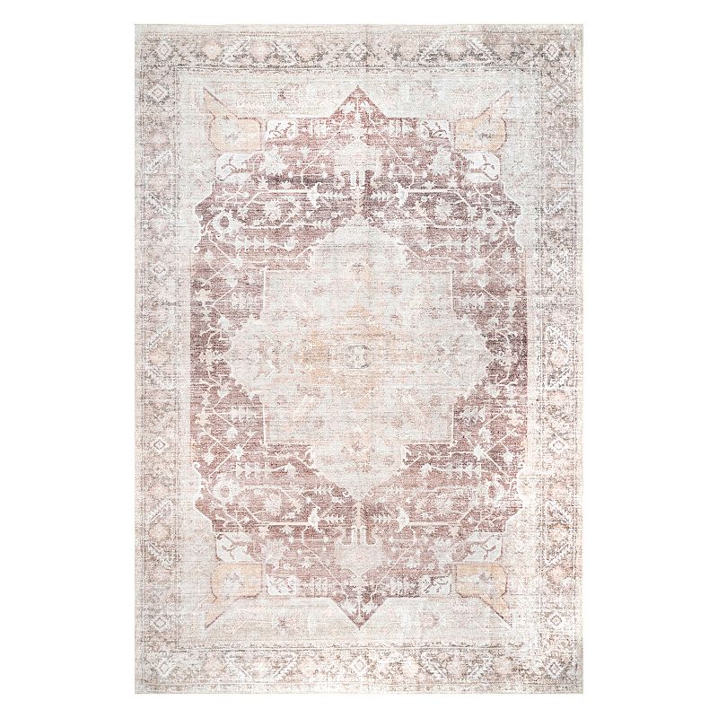 nuLoom Rosa Machine Washable Distressed Vintage Medallion Area Rug, Pink, 8X10 Ft