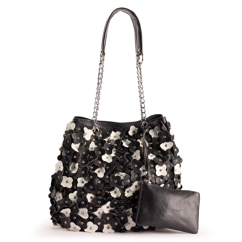AmeriLeather Willet Leather Shoulder Bag, Black White