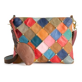 AmeriLeather Zigzagger Rainbow Diamond Leather Shoulder Bag