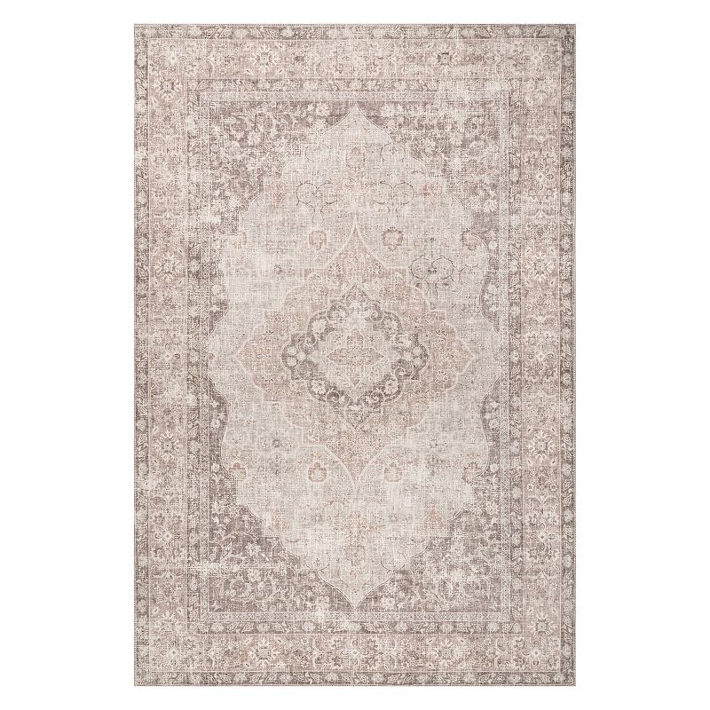 nuLoom Elsa Machine Washable Floral Blossom Medallion Area Rug, Beig/Green, 8X10 Ft