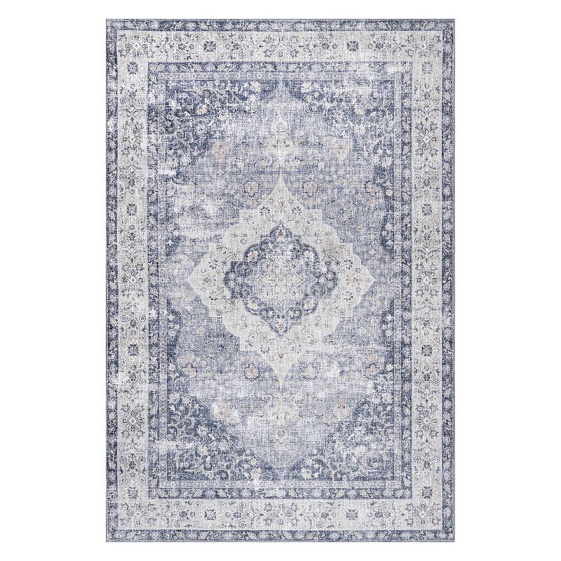 nuLoom Elsa Machine Washable Floral Blossom Medallion Area Rug, Blue, 8X10 Ft
