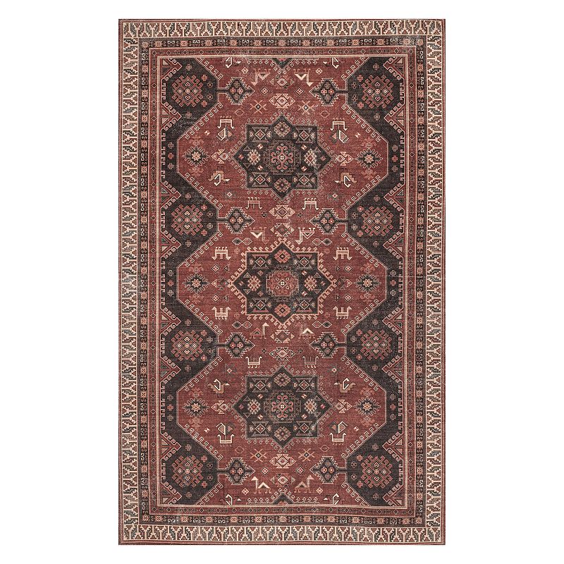 nuLoom Kathryn Machine Washable Traditional Rustic Area Rug, Orange, 8X10 Ft