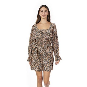 Juniors' Liberty Love Ruffle Long Sleeve Mini Dress