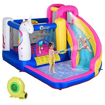 Outsunny Kids Bounce Castle House Inflatable Trampoline Water Slide Pool Climbing Wall 5 in 1 with Inflator for Kids Age 3 10 Summer 12.4' x 10' x 6.9' Multi color