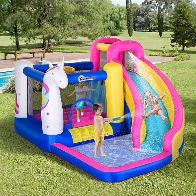 Outsunny Kids Bounce Castle House Inflatable Trampoline Water Slide Pool Climbing Wall 5 in 1 with Inflator for Kids Age 3 10 Summer 12.4' x 10' x 6.9' Multi color