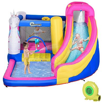 Outsunny Kids Bounce Castle House Inflatable Trampoline Water Slide Pool Climbing Wall 5 in 1 with Inflator for Kids Age 3 10 Summer 12.4' x 10' x 6.9' Multi color