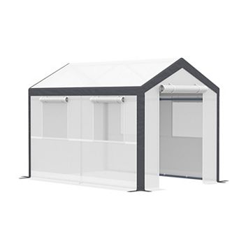 Outsunny 12' L x 7' W x 7' H Outdoor Walk In Tunnel Greenhouse Garden Warm Hot House with Roll Up Windows Zippered Door and Weather Cover