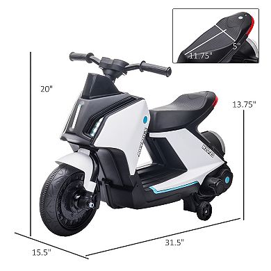 Kids Ride-on Motorcycle Bike Toy Scooter Vehicle, 6v Rechargeable Battery, White