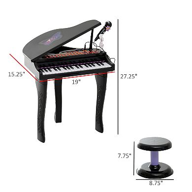 Qaba 37 Key Kids Piano Toy Keyboard Piano Musical Electronic Instrument Grand Piano with Microphone Biuld in MP3 Songs and Stool for 3 9 Years Children Black
