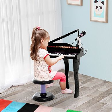 Qaba 37 Key Kids Piano Toy Keyboard Piano Musical Electronic Instrument Grand Piano with Microphone Biuld in MP3 Songs and Stool for 3 9 Years Children Black