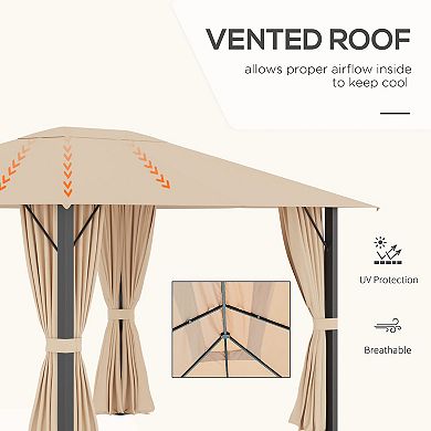 Patio Gazebo Outdoor Canopy Shelter W/ Vented Roof, Curtains Brown