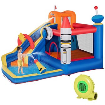 Crayon 5-in-1 Backyard Inflatable Bounce House, Inflatable Water Slide For Kids