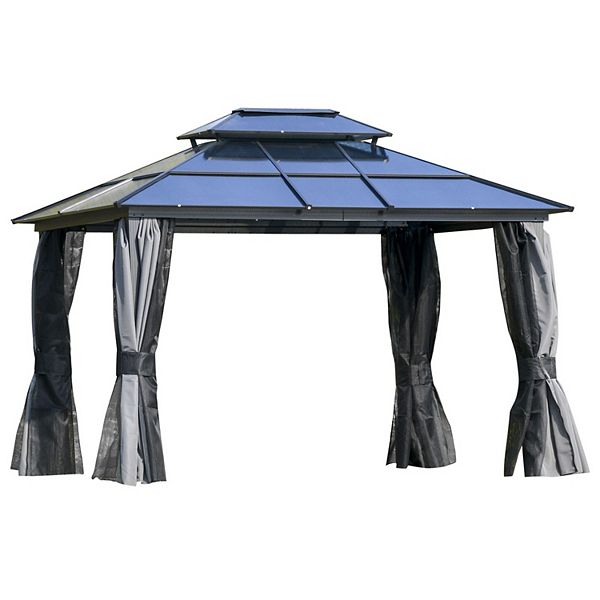 10' X 10' Patio Gazebo, Netting Curtains, Aluminum Frame, 2 Tier Pc Roof, Grey - Dark Grey (10X12)