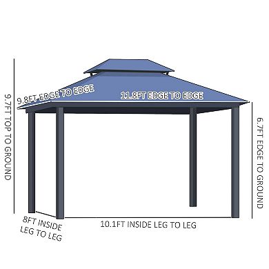 10' X 10' Patio Gazebo, Netting Curtains, Aluminum Frame, 2 Tier Pc Roof, Grey