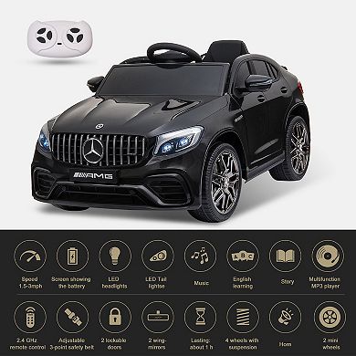 Aosom 12V Ride On Toy Car for Kids with Remote Control Mercedes Benz AMG GLC63S Coupe 2 Speed with Music Electric Light Red