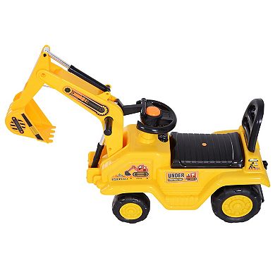 HOMCOM NO POWER 3 in 1 Ride On Toy Excavator Digger Scooter Pulling Cart Pretend Play Construction Truck