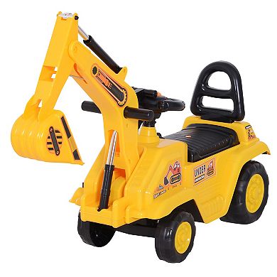 HOMCOM NO POWER 3 in 1 Ride On Toy Excavator Digger Scooter Pulling ...