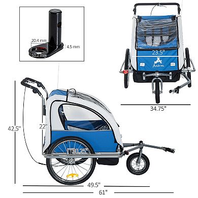 Aosom Elite 360 Swivel 2 In 1 Double Child Two Wheel Bicycle Cargo Trailer And Jogger With 2 Harnesses Green