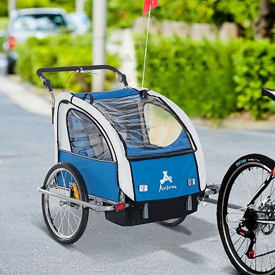 Aosom Elite 360 Swivel 2 In 1 Double Child Two Wheel Bicycle Cargo Trailer And Jogger With 2 Harnesses Green