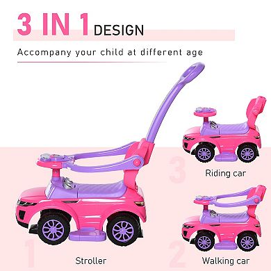 3-in-1 Kid Riding Baby Toy Stroller With Function Safety Bar, Pink