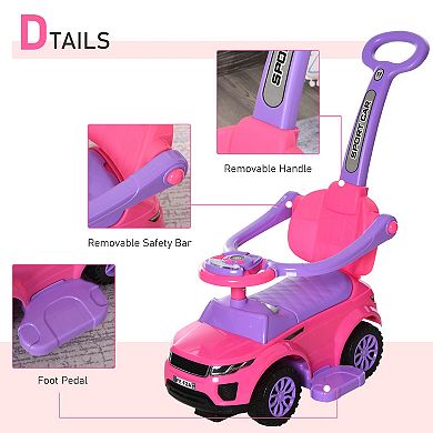 Aosom 3 in 1 Push Car, Sliding Car with Horn Music Light