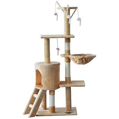 53" Cat Tree Activity Center Climbing Condo Scratcher Kitty Playhouse W/ Toys