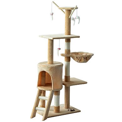 53" Cat Tree Activity Center Climbing Condo Scratcher Kitty Playhouse W/ Toys