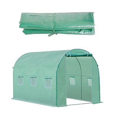 Outsunny 20' x 10' x 7' Greenhouse Replacement Walk in PE Hot House Cover with 12 Windows Roll Up and Zipper Door Green