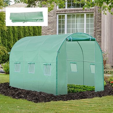 Outsunny 20' x 10' x 7' Greenhouse Replacement Walk in PE Hot House Cover with 12 Windows Roll Up and Zipper Door Green