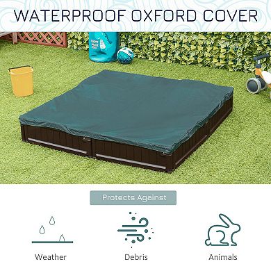 Outsunny Shape-Shifting Reconfigurable Outdoor Kids Sandbox with Covering Liner, Plastic Sandbox Backyard Toy Outdoor Activity, Brown