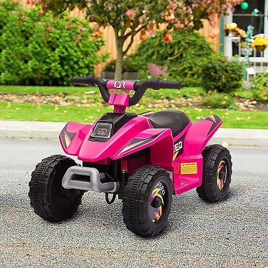 Aosom 6V Kids Ride on ATV 4 Wheeler Electric Quad Toy Battery Powered Vehicle with Forward/ Reverse Switch for 3 5 Years Old Toddlers Pink