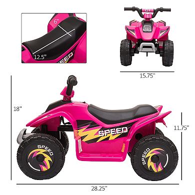 Aosom 6V Kids Ride on ATV 4 Wheeler Electric Quad Toy Battery Powered Vehicle with Forward/ Reverse Switch for 3 5 Years Old Toddlers Pink