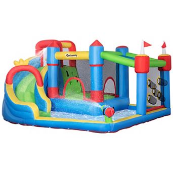 Outsunny 5 in 1 Kids Inflatable Bounce Castle Theme Jumping Castle Includes Slide Trampoline Pool Water Gun Climbing Wall with Carry Bag Repair Patches