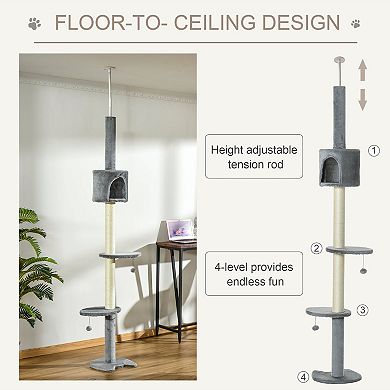 PawHut Cat Tower 4 Tiers with Scratching Board and Posts, 100inchH